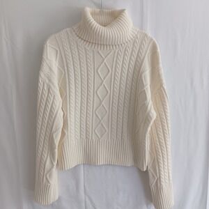 JustFab Turtleneck Sweater Womens S Ivory Cable Knit Cropped Pullover